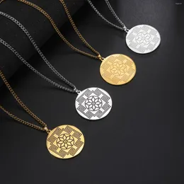 Hänghalsband 18k guldpläterad rostfritt stål halsband Anpassad mönster Buddhism goold lotus blomma