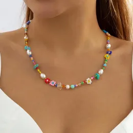 Choker Baroque Pearls Daisy Seed Kulki łańcuchowe dla kobiet ręcznie robione kwiaty koralikowe kołnierz boho letnie biżuteria y2K biżuteria