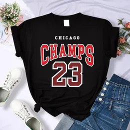 Womens TShirt Streetwear CHICAGO CHAMPS 23 Print Oversize Loose Breathable Sweat Clothing Fashion Crewneck Summer Tops 230323