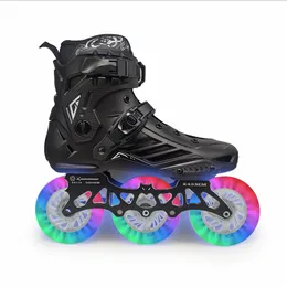 Inline Roller Skates 3 Wheel LED Flash Inline Skates Shoes with 3X110mm White Blue Green Red Pink Light Color Shine Roller Skate Street Patines 110mm 230323