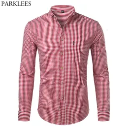 Mens Camisas Casuais Mens Xadrez Algodão Camisas Casuais Slim Fit Manga Longa Botão Para Baixo Moda Homens Trabalho Negócios Marca Camisa Chemise Homme 230323