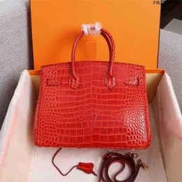 Designer Birkin Bags Herms Handbags Manufacturers Direct Selling Bag Original Single Platinum High Gloss Crocodile Grain Cowhide Womens Leather 19eh Have Logo frj