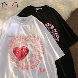 Tshirt feminino Love Prind Prind Manga curta camiseta de tamanho grande mulheres verão pilhas de camiseta solta top casual harajuku camise