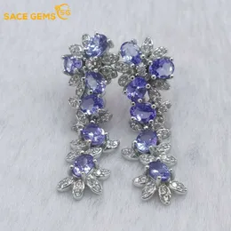 Charm Sace Gems Fashion Earring för kvinnor 925 Sterling Silver 34mm Tanzanite Studörhängen Bröllopsfest Fine Jewelry EarDrop Gift Z0323