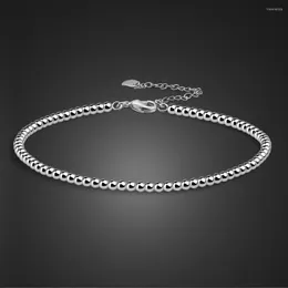 Obrączki 925 srebro 3MM okrągły koralik łańcuszek kulkowy łańcuszek na kostkę bransoletka na kostkę dla kobiet nastoletnie dziewczyny biżuteria Made In Italy