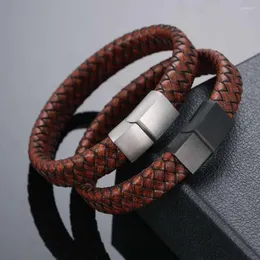 Brazalete de cuero para hombre, pulsera Punk, pulsera trenzada con hebilla magnética de acero inoxidable, pulseras, regalo de joyería para parejas