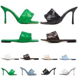 Sexy Flat Slides Lido Sandals High Quality Women Designer Sandal Slippers Square Mules Ladies Wedding High Heels Shoes Dress Shoes Black White Blue Green