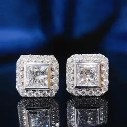 Princess cut Stud Earring AAAAA Zircon White Gold Filled Jewelry Engagement Wedding Earrings for Women Bridal Party Bijou