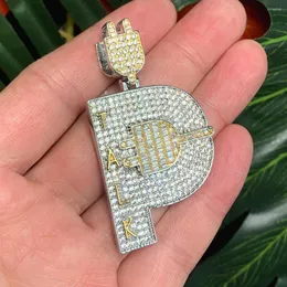 Łańcuchy 18 -karatowe złoto Hip Hop Men biżuteria mikro zamocowana lodowa bling sześcienna cyrkonia Piegowana litera p kształt talk wtyczka