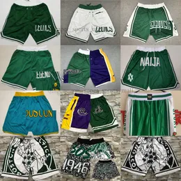 Just Don Team Basketball Shorts Tatum Brown Bird Smart All Team Men Wear Sport Pant With Pocket Zipper Sweatpants Hip Pop Red Blue Verde White