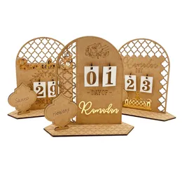 Dekorativa föremål Figurer Ramadan Countdown Kalender Trä Eid Mubarak Ornament Kareem Ramadan Decoration for Home Islamic Muslim Party Decor Al Adha 230324