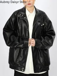 女性用ブラックレザーバイカージャケット パンクスタイル