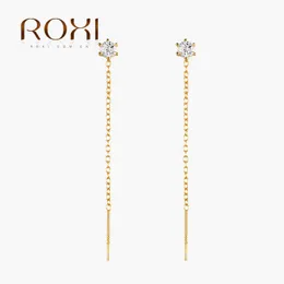 Charm Roxi Korean Simple 925 Sterling Silver Long Tassel Ear Line Drop Dangle Earrings For Women Fashion Jewelry Crystal Earings Gifts Z0323