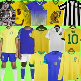 1970 Pele Braziliës voetbalshirts Santos 2022 Men Kids Kit Women Brasil Retro 1957 Vini Jr Alisson 22 23 Lange mouw Camisetas de futbol 2023 Doelman voetbaloverhemden