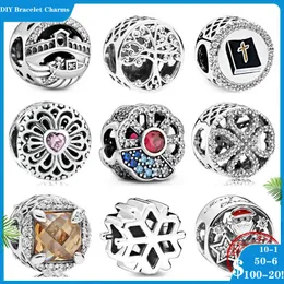 925 Siver Beads Charms för charmarmband Designer för kvinnor Round Love Flower Mönster Cross Openwork