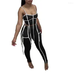 Женские брюки с двумя частями длинный костюм 2 сета женская одежда сексуальная подвесная трубка топ -брюки с твердым цветом кисточка Африкана 2023 Лето