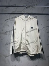 xinxinbuy men designer coatジャケットパーカーパリレターリボンストライプウィンドブレイク長袖女性ブラックカーキブルーグレーxs-xl