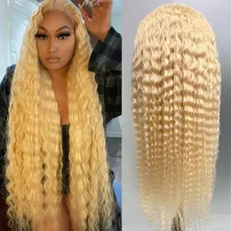 613# Blonde Deep Wave Front кружевные парики 100% человеческие парики для женщин для женщин, предварительно вырванных детскими волосами