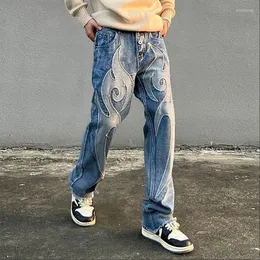 Herr jeans amerikansk stil original lappbyxor high street vibe retro hip-hop raka rör lösa mångsidiga mäns mode