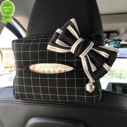 New Cute Bowknot Grid Car Tissue Box Auto Seat Headrest Hanging Paper Tower Holder Organizer Women Styling Car Interior Accessories