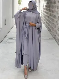 Roupas étnicas Eid 2 peças abaya combinando conjuntos muçulmanos vestidos hijab abayas abertos para mulheres dubai peru vestidos internos de manga curta africana islã 230324