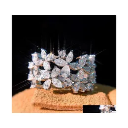 خواتم الزفاف 2021 وصول المجوهرات الفاخرة الفاخرة 925 Sterling Sier Marquise Cut Moissanite Diamond Party Women Leaf Band Ring Gif Dhilf