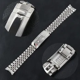 Titta på band Jubilee Watchband Strap Men's 20mm 316L rostfritt stålarmband Silver Glid-Lock Buckle för 40mm Sub Watch Case 230323
