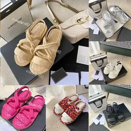 Designer Kvinnor Sandaler Blad Sandal Platform Sandlippare Hampa Rope Vävt Slides Elegant Simple Material Slipper With Box