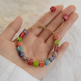 Braccialetti con ciondoli Bracciale in pietra imperatore quadrato colorato fatto a mano Catena in rame Boho naturale regalo a strato singolo Commercio all'ingrosso