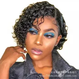 Women's short curly hair of the new wig is divided into small curls and black chemical fiber hair230323