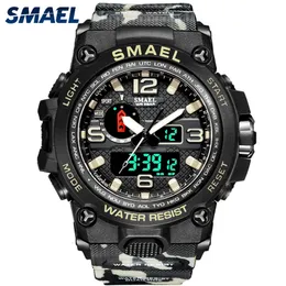 Armbandsur Smael klockor för män 50m vattentät klocka larm reloj hombre 1545d dubbla display armbandsur kvarts militär klocka sportmens 230324