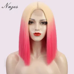 Synthetic Wigs NNZES Blonde Peach Pink for Women Short Straight Bob Middle Part Orange Black Red Cosplay 230324