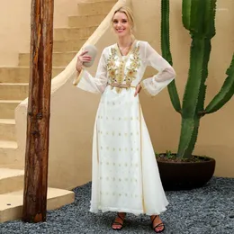 Ethnic Clothing S023 Gold Woven Fabrics Diamond Dubai Celebrity Gowns Evening Dress Caftan Marroqui Abayas Muslim Uae 2023 Robe Marocaine Fe