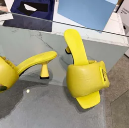Projektantki Sandały Sandały Trójkąt Logo Drukowane obcasy Plexiglass Luksusowe Milano Slajdy Chunky High Heel 6 cm Skórzowe Kapcieczki 35-42 z pudełkiem