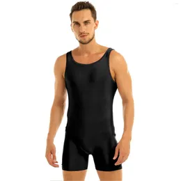 Herrbadkläder Män i ett stycke baddräkt ärmlös stretchig spandex bodysuit träning dans biketard unitard gym bär