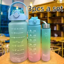 water bottle 3PCS Family Water Bottle Set 2000ML 900ML 280ML Sports Water Bottle With Time Marker Stickers Portable Reusable Summer Cups P230324