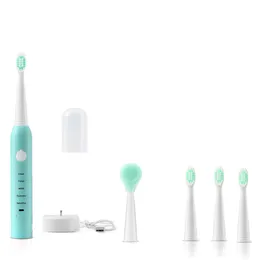 Elektrisk tandborste USB -laddning av laddningsbar sonisk tandborste vattentät tand renare tänder med 4 st.