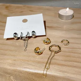 Backs Earrings LOVOACC 3 Pieces/Set Irregular Geometric Tassel For Women Gold Color Alloy Metallic Chains Clip Set