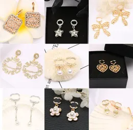 23SS 20 스타일 고급 디자이너 Dangle Chandelier Letter Stud 18k Gold Plated 925 Silver Heart Fashion Women Crystal Rhinestone Pearl Earring Wedding Party Jewerlry