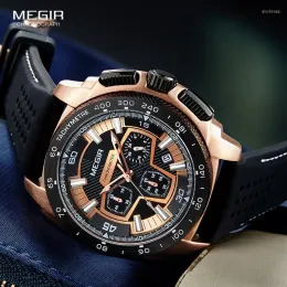 Wristwatches Megir Chronograph Casual Men Watches Quartz Military Sport Watch Black Silicone Men's Wristwatch Male Clock