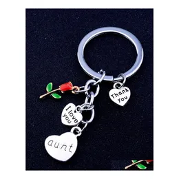 Keychains Lanyards Fashion Rose Flowers I Love You Heart Charms Keychain Family Daughter Grandma Aunt Sister Mom Key Chains Thank Dhnbq