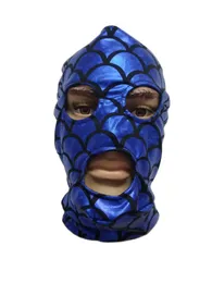 Costume Accessories Shiny Metallic Blue Fish scale pattern Mask hood open eyes mouth Zentai Costumes Party Accessories Halloween Masks Cosplay