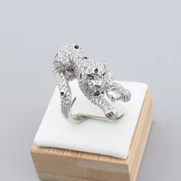 Mens Diamond stereo 3D Lopard Pierścienie Pierścienie zespołu Diamond Fine Biżuter