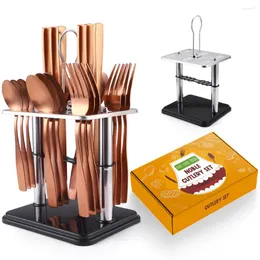 Zestawy naczyń stołowych 24PCS Zestaw zastawy domowej z stojakiem do przechowywania stali nierdzewnej wielokrotnego użytku noża nożem łyżka noża