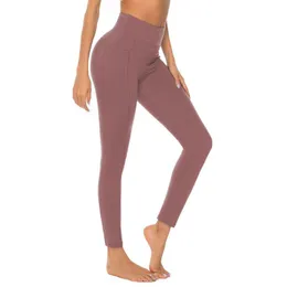 Stroje jogi spodnie nagie fali Kobieta kieszeń kulturystyka wysoka talia fitness Duplex nylon legginsy przysiady super elastyczne rajstopy sportowe