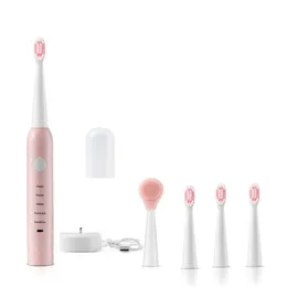 5 In1 Electric Tooth Brush USB -laddning av laddningsbar sonisk tandborste vattentät tand renare tänder med 4 st.