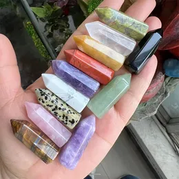 12x38mm Natural Stone Hexagonal Prism Pillar Charm Single Point Crystal Agates Bead for Jewelry Making Craft Ornaments