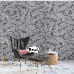 Wallpapers Modern Simple Grey Tropical Leaves Wallpaper 3d Papel Tapiz Para Pared Moderno Wall Papers Living Room Decoration