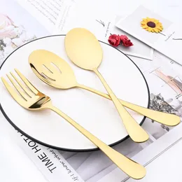 Dinnerware Sets Drmfiy Gold Set Service Spoon Colander Stainless Steel Cutlery Catering Serving Utensils Party Banquet Tableware