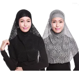 エスニック衣類2 PCSイスラム教徒の女性レースソリッドカラーレディインナーキャップとアウタースカーフセットアラビアイスラムイスラム4シーズンズツーピースラップ
